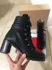 Botas femininas plataforma rendas até sapatos de salto alto grosso sapatos de sola vermelha mulher 2023 outono inverno venda quente novo fundo vermelho salto alto novas botas de tornozelo 7cm tamanho grande 43