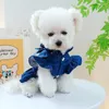 犬のアパレルファッションデニムスカートかわいい弓子犬プリンセス秋の猫ウェディングドレスソフトソリッドペットチワワの服