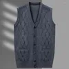 Herrvästar 897504629 herr cardigan väst rutig mode casual stickad tröja varm v-hals