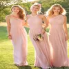 Różowe długie sukienki druhny mieszany dekolt Szyfonowy letni koronkowy formalny bal na honor sukienki plus size niestandardowe Made269c