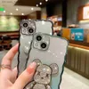 Cell Phone Cases Chaopai Electroplated Violent Bear Suitable for iPhone 14Pro Phone Case Full Package 13 Wave Pattern Flash Pink Q230915