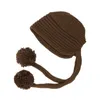 Cappello di lana lungo con lacci intrecciato a mano autunno e inverno Cappello lavorato a maglia con protezione per le orecchie calda e spessa invernale da donna