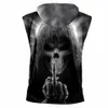 2018 Summer Tanks Men's Cool Print Death Skull 3D Tank Top With Hood Man Hiphop ärmlös hoodie Undertröja Big Size 7xl2740