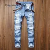 Nieuwe Mode Gescheurde Jeans Mannen Patchwork Hollow Out Gedrukt Bedelaar Cropped Broek Man Cowboys Demin Broek Male164n