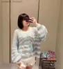 Women's Sweaters 2023 Autumn and Winter New Advanced Sense Casual Age Reducing Soft and Soft Glutinous Blue White Hollow Pullover Knitted Sweater for Women L230915