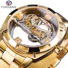 Forsining Orologio meccanico dorato trasparente Orologio da uomo Steampunk scheletro automatico Orologio a carica automatica con cinturino in acciaio inossidabile Montre310l