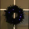 Decorative Flowers Wreaths 15-Inch Feather Wreath Black Feathered Front Door Decoration Cocktail Feathers Halloween Artificial Garlands for Holiday 230915