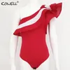 Combinaisons pour femmes Barboteuses Sexy Rouge Volants Body Combinaison Femme Hors De L'épaule Moulante Barboteuse Femmes D'été Salopette Combishort Combinaison 230914