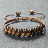 Filo 6mm Pietra naturale Perline occhio di tigre Bracciale intrecciato a doppia fila Fascino Braccialetti con filo intrecciato di dimensioni regolabili per gioielli da donna