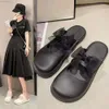 Tofflor Fashion Toe Half Women's 2023 Summer Wear Casual Solid Color Bow Flat One Foot Pedal Sandals Shoes