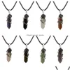 Pendant Necklaces Natural Stone Valentines Day Gift Rose Wrapped Crystal Double Pointed Hexagonal Cone Necklace Women Men Je Dhgarden Dhq5K