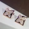 New designed Titanium Steel Jewelry V-letter Four Leaf Flower Full Diamond Necklace Secondary Color Bracelet fashion earring Designer Jewelry LV01310