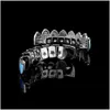 14K Cz Vampire Dents Grillz Glacé Micro Pave Zircon Cubique Opale Bleue 8 Dents Hip Hop Grill Haut Bas Bouche Grills Ensemble Avec Sil Moulding Dr