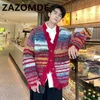 سترات الرجال Zazomde Fashion Y2K كارديجان سترة التباين ألوان مخططة سترة V- رقص واحد منفردة المعطف المتماسك معطف الشارع الشتاء الشتاء 230914