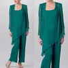 Cheap Hunter Green Mother Of The Bride Pant Suit Ofun Simple Chiffon Long Sleeve Custom Made Wedding Guest Dresses251z