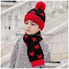 Hats Scarves Sets Fashion Winter Thick Warm Kids Hat Set Scarf For Boy Girl Cute Double Pom Children Beanie Gift Drop Delivery Accesso Dh4Yx