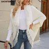 Kvinnors stickor Tees 2023 Kvinnor Elegant sjal Solid Color Ladies Ponchos Slim Fit Crochet Cape Sweater V Neck Cardigan Casual Rib Sticked Daily Top 230914