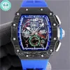 Richardmille 디자이너 시계 카본 RM1104 섬유 기계식 배럴 모양 중공 아웃 이탈리아 코치 같은 남성 TRSB 원본 로고 CY