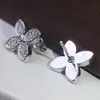 New designed Titanium Steel Jewelry V-letter Four Leaf Flower Full Diamond Necklace Secondary Color Bracelet fashion earring Designer Jewelry LV01310