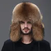 Unisex full täckt riktig räv päls ryska fångare hatt ushanka hatt jägare hatt vinter varm skidor utomhus mössa