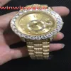 Relógio de pulso com moldura de diamantes grandes 43MM totalmente gelado caixa de aço inoxidável dourado relógios automáticos 213z