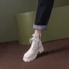 Botas Mulheres Inverno Francês Retro Couro Genuíno Couro Real e Lã Tornozelo Comprimento Plataforma Sapatos 230915