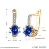 Boucles d'oreilles Garilina à la mode bijoux romantiques bleu cristal autrichien cerceau plaqué or jaune pour femmes filles