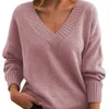 Suéteres de mujer Jersey de punto Mujer Suelto Cuello en V Casual Todos los géneros de punto para hombres con sudadera con capucha Sudadera de manga larga