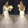 Ivory Wedding Dresses White Bridal Gowns Mermaid Formal Trumpet Long Sleeve Zipper Lace Up New Plus Size Custom Backless Tulle Applique Sweetheart