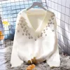 Maglioni da donna Korejepo Nail Bead Pullover stile pigro Maglione con scollo a V Allentato Autunno Inverno Camicia coreana morbida glutinosa a maniche lunghe lavorata a maglia