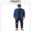 Whole-Red Blue Scottish Plaid Flanel Flanel Shirt Men Men Dance Bboy Shirt Golden Side Zipper Oversize Plaid Exten Shi244t