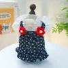 Dog Apparel Jeans Cat Skirt Bubble Sleeve Girls Dresses For Small Dogs Yorkie Denim Dress Lotus Collar Pet Clothes Strap