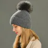 Breda brimhattar Bucket Winter Hat Cashmere Sticked Beanie Big Real Fur Pom Top High Quality Girl Bonnet For Women 230915