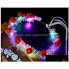 Decorative Flowers Wreaths Flowerlume Led Garland Headband - Silk Gold Colorf Lights Ribbon Rattan Wreath For S Festivals Parties Drop Dhd3V