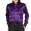 メンズラグジュアリーシルキーシャツ長袖ファッションルーズカジュアルシルクのような男性ドレスシャツプラスサイズのウェディングパーティーステージ衣類2788