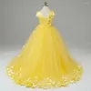 Vestidos da menina princesa amarelo inchado flor vestido para casamento crianças festa de aniversário brilhante applique pageant primeira comunhão vestidos de baile