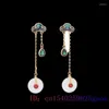Boucles d'oreilles pendantes en forme de beignet de jade blanc pour femmes, breloques, accessoires naturels, véritables bijoux, amulette, Talismans en argent 925