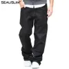 SEAUSLIM Nero Baggy Jeans Uomo 2020 Moda Uomo Dritto Jean Pant Big Size 48 42 33 34 36 38 Casual Stile Allentato Jeans Q-GZZL-02252C