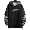 Men's Hoodies Sweatshirts Black Patchwork Hoodies Autumn Spring Men's Sweatshirts Hiphop Punk Streetwear Casual Pullover 2023 New Plaid Hoodies 230914