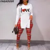 Women's Tracksuits FAGADOER Fall Women Two Piece Sets Outfits Casual Print Side Slit Top And Skinny Pants Tracksuits Fashion Streetwear 2pcs Suits 230915