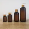 Storage Bottles 3pcs Bamboo Cap 60ml 120ml 250ml 500ml Frosted Amber Brown Plastic PET Bottle Black White Shampoo Serum Foam Pump Packaging