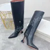 Wine Glass Heel Knee Boots Women Pointed Toe Genuine Leather Slip on Fashion Shoes Over-knee Western Boot 2022 Wedge Heels Mules Slip on Winter Chelsea Boots Martens
