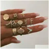 Anelli a grappolo Bohemian Midi Knuckle Finger Set per le donne Vintage Tartaruga Elefante Loto Luna Cristallo Oro Sier Boho Gioielli Drop Delive Dhnxw