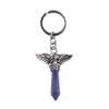 Porte-clés En Gros Vintage Skl Ailes Pendentif Porte-clés Colonne Hexagonale Naturel Guérison Cristal Pierre Précieuse Bague Drop Livraison J Dhgarden Dhswf