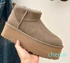 Dameslaarzen ultra mini platformlaarzen Suede Shearling pantoffels wintersneeuwwol enkellaars Kastanje Zwart Designer Bont damesschoenen