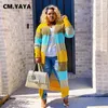 Tricots pour femmes Tees CM Yaya Plus Taille Femmes Tricot Côtelé Patchwork À Manches Longues Point Ouvert Maxi Jumper Pull Mode Automne Hiver Cardigan 230914