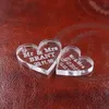 Newwhole-50 PCS Anpassad kristallhjärta Personlig Mrs Love Heart Wedding Souvenirs Table Decoration Centerpieces Favors2642