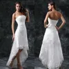 2022 Wedding Dresses Sexy Strapless Appliques Lace High Low Little White Ivory Lace Up Back Summer Beach Short Bridal Gowns250v