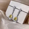 Dangle Earrings Real 14K White Gold Topaz Earring For Women Fine Aros Mujer Oreja Orecchini Solid Natural Drop