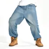 بنطلون جينز فخم كامل الحجم رجال الجينز الهيب هوب الطويل فضفاضة أزياء التزلج مريحة جينز جينز رجال السراويل الحريم 42 44 46226A